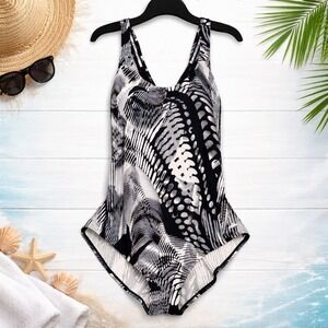 Swimsuits For All Aquabelle Swimsuit One Piece 24W Black White Crossback NWT